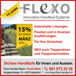 15 % Jubiläumsrabatt - Flexo-Handlauf Basel